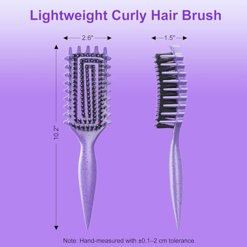 Curly Hair Brush, Curl Defining Brush with Soft Boar Bristles Detangling Tangled Glides, Wide-Teeth Design Effortlessly Shaping & Defining Curls, Curling Definer for Wet & Dry Hair (Purple) - color: Purple