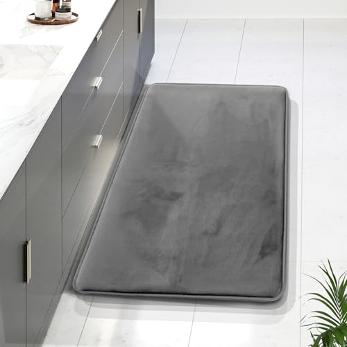 Clara Clark Bathroom Rugs Bath Mat Set, Velvet Memory Foam Bath Mats for Bathroom - Non-Slip, PVC Backing Bath Rugs, Washable Bathroom Rug Mats - Dries Quickly - 24 x 36 Grey - color: Dark Grey, style: 24 x 36