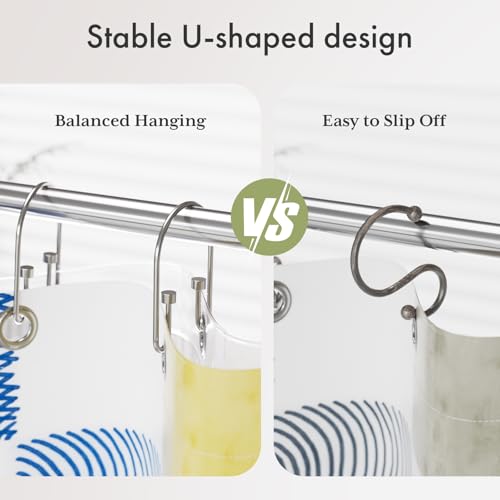 AmazerBath Shower Curtain Hooks, Nickel Double Hook Shower Curtain Hooks Rust Proof, Metal Shower Curtain Rings, Shower Rings for Curtain, Double Shower Hooks for Shower Curtain Liner Bathroom, 12Pcs - color: Brushed Nickel, style: Minimalist