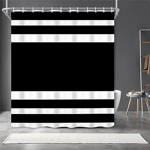 60x72inch Black and White Striped Shower Curtain Casual Style Stripes Modern Minimalist Bath Curtain for Home Concise Stall Bathroom Bathtub with Hooks Waterproof Fabric Polyester - color: Black White, size: 60"W x 72"L (Pack of 1)