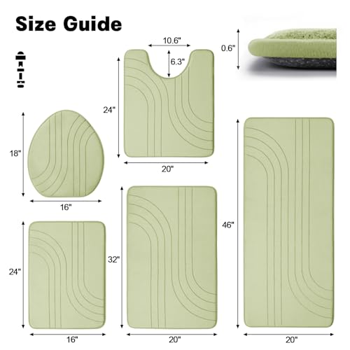 YIHOUSE Bathroom Rug Set, Soft Non Slip Memory Foam Bath Mats, Extra Thick, Machine Washable, Green - color: Green-2, size: 5 pieces