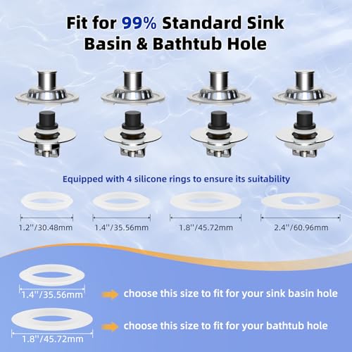 Universal Bathtub Drain Stopper, Brass Metal Shower Hair Catcher, Chrome | 3 in 1 Bathroom Sink Strainer with Visible Top Filter, Tub Stopper for Standard 1.1''~2.36'' Sink Hole, Transparent Edge - color: Chrome Finish with Transparent Edge