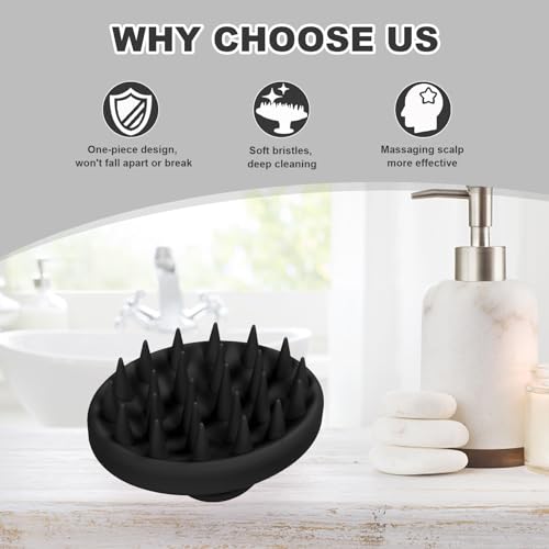 Meartchy Silicone Scalp Massager, Scalp Scrubber for Hair Growth with Soft Bristles, Scalp Exfoliator Brush Dandruff Removal Shampoo Brush for Wet Dry Scalp Care (Black) - color: Black