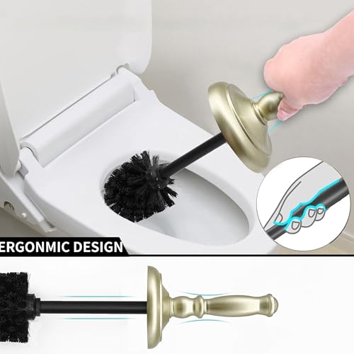 Metal Toilet Bowl Brush with Holder Premium Bathroom Cleaning Set Rustproof Hygienic Durable Elegant Finish - color: Matte Gold
