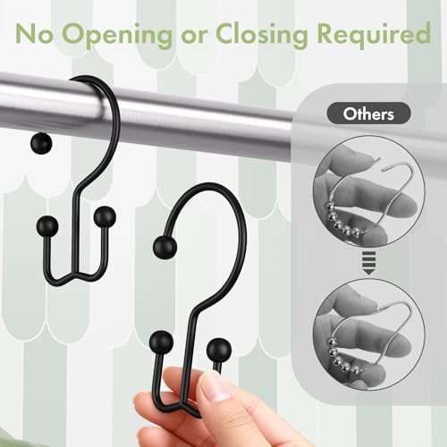 Amazer Black Shower Curtain Hooks, 12PCS Minimalist Simple Double Shower Curtain Rings, Rust-Resistant Metal Shower Hooks Shower Curtain Hangers, Shower Rings for Bathroom Shower Rods Curtains - color: Black, style: Minimalist - Double Hooks