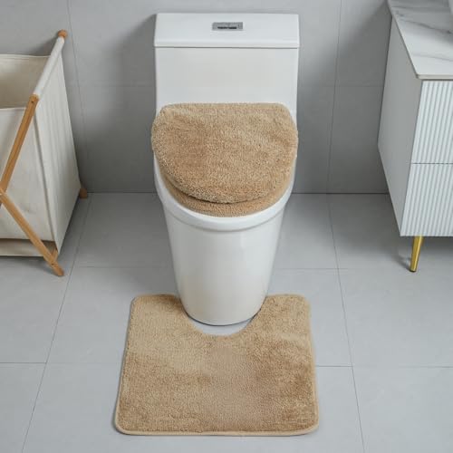 3piece Toilet Seat Cover Set - Toilet Seat Cover +Toilet Lid Cover + toilet rugs u shaped washable, Fits Most Elongated Round and Oblong Toilet(Machine Washable,Quick-Dry) brown - color: Brown