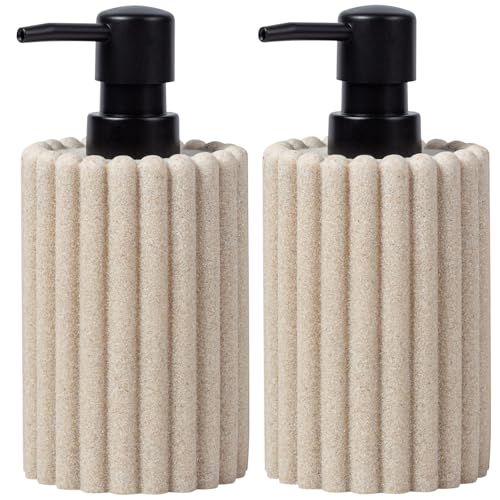 Soap Dispensers 350mL 11.84 OZ, 2 PCS Luxurious Hand Dish Lotion Shampoo Soap Dispenser Jar, Natural Stone Look Soap Pump Bottles for Kitchen Bathroom Countertop (Beige) - color: Beige