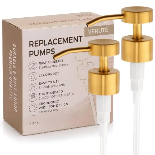 Soap Dispenser Pump | Stainless Steel Replacement | Durable, Rustproof | for Glass & Plastic Bottles with 28mm 28/400 Thread - 2 Pack (Brushed Gold) - color: Brushed Gold
