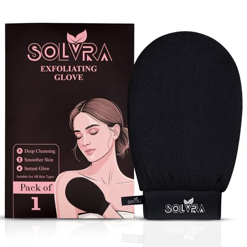 Exfoliating glove for Shower & Exfoliating body scrubber – 100% Vegan Viscose Kessa Mitt for Dead Skin Removal, Self-Tan Fade & Keratosis Pilaris –Dual-Texture Glove for Spa & Massage (1 Pack BlacK) - color: Pack of 1 - Black