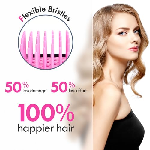 4 Pack Vented Detangling Hair Brush - Detangler Hairbrush with Soft Bristles for Effortless Tangle Free - Ideal for Wet Dry or Curly Damaged Hair for Women Men Kids - color: Black+Pink+Green+Blue
