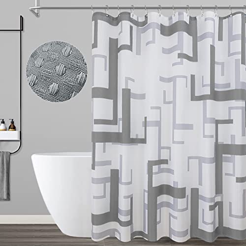 Naturoom Grey Shower Curtains W 72 x H 72,Modern Geometric Curtain Set Grey and White Shower Curtains for Bathroom Decor,Water Repellent Fabric Washable Bath Curtain,72x72