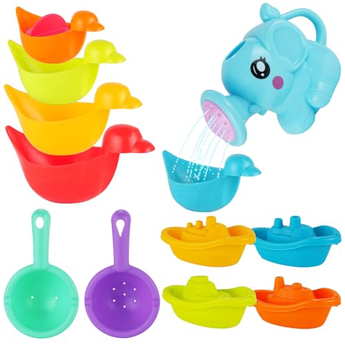 Baby Bath Toys for Kids,12 PCS Mold Free Bath Toys for Toddlers with Floating Boats,Watering Can,Floating Ducks & Bath Spoons, Bathtub Water Pool Toys for Babies and Toddlers - size: #1