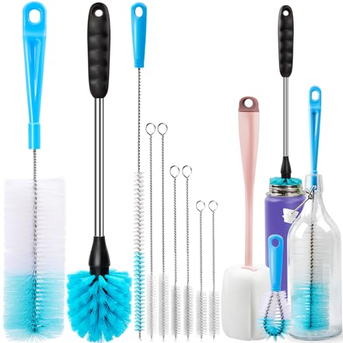 Holikme Bottle Brush Tube Cleaning Lab Set with Long Handle, Cup Cleaner for Washing Narrow Neck Beer Wine Decanter Pipes Lids Sinks Cap Covers, Pink - color: Pink
