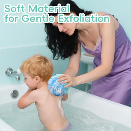 Loofah 4 Pack 75g Extra Large Loofa Set Soft Bath Sponge Thick Body Wash Puffs for Shower (Purple-Blue-Green-Mixed) - color: 01-purple-blue-green-mixed