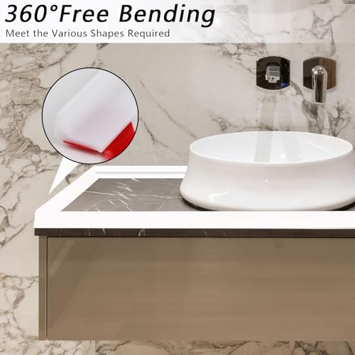 39 Inch Shower Threshold Water Dam, Silicone Barrier Shower Door Bottom Seal Strip, Self Adhesive Waterproof Barrier, for Kitchen Countertop Sink, Cooktop, Bathroom（White） - color: White, style: 39 in