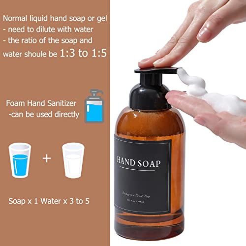 rejomiik 2 Pack Foaming Soap Dispenser Thick Glass Foam Hand Soap Dispenser for Bathroom or Kitchen Sink, 13 oz Pump Bottles for Hand soap, Body Wash, Clear Amber - color: Amber