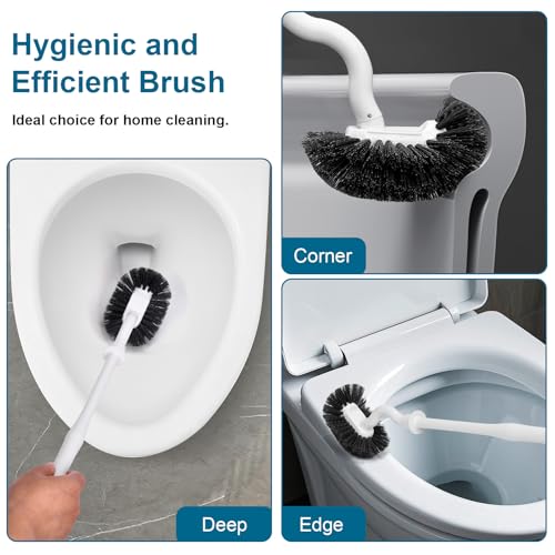 Toilet Bowl Brush and Holder 3 Pack Sturdy Plastic Long Handled Toilet Brushes for Bathroom with Ventilated Base Easy to Assemble for Deep Cleaning (White 3) - color: White 3