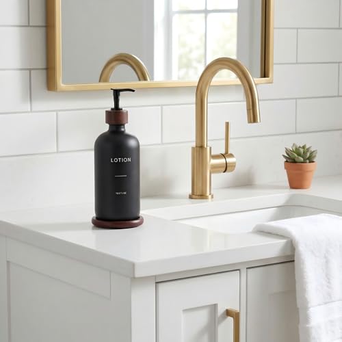Soap Dispenser Bathroom, Refillable Lotion Dispenser with Tray, Glass Lotion Bottle with Pump, Suitable for Bathroom Countertop Soap Dispensers, Modern Home Decor. (Black) - color: Black L*1