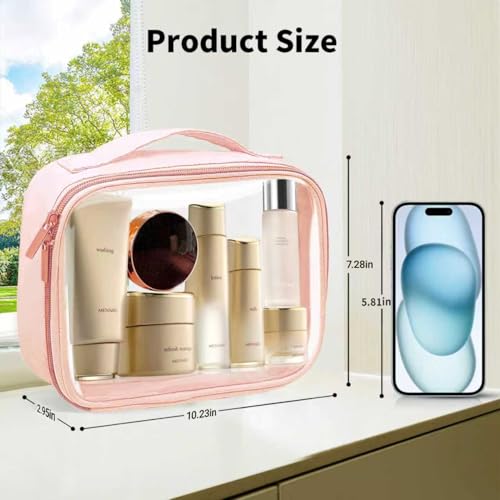 Travel Toiletry Bag,2 Pack Clear Makeup Bags with Handles,180°Opening Clear Cosmetic Bags for Traveling Women,Men,Travel Essentials,Pink - color: Pink, size: 2 Pack, Large
