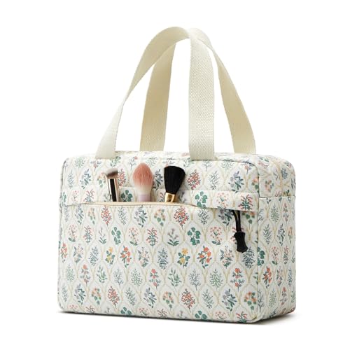 Large Makeup Bag for Women Corduroy Cosmetic bag Make up Bags Zipper Pouch with handle Cosmetic Organizer Toiletry Bag for Travel Storage - color: 18-Multi-Plants