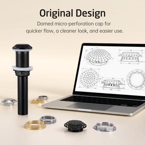 KES Bathroom Sink Grid Drain Without Overflow, 360° Water Drainage, Anti-Clog Design, Detachable Strainer, Matte Black Vanity & Vessel Drain, Stainless Steel & Brass, S2020D-BK - color: Matte Black