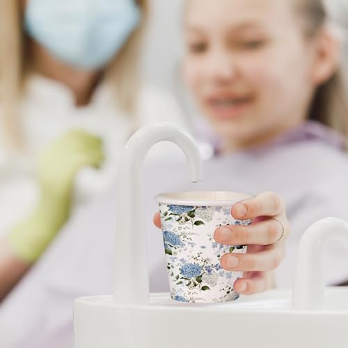 WRAPAHOLIC 3oz Paper Cups - 100 Pack Disposable Bathroom Cups with Hydrangea Flower Design, Small Mouthwash Cup for Toothbrush Rinse, Home Bathroom, Picnic, BBQ, Travel and Party - color: Blue Hydrangea