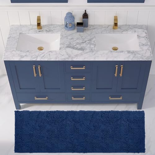 LuxUrux 2-Piece Bathroom Rug Set – Plush Chenille Runner & U-Shaped Toilet Mat, Soft, Absorbent & Non-Slip Design (20x20 U & 27x47 inches, Blue) - color: Blue, size: 2 Piece Set - X Large