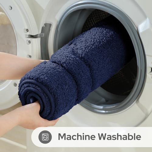 HOMEIDEAS Navy Blue Bathroom Rugs, Extra Soft and Absorbent Microfiber Plush Bath Rugs Sets 2 Piece with Non Slip Backing, for Shower - color: Navy Blue