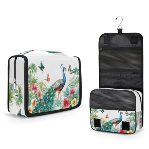 Travel Hanging Toiletry Bag for Women Girl Kinds Of Peacock Butterfly Flower Cosmetic Bag Waterproof Makeup Organizer for Accessories, Shampoo, Full Sized Container, Toiletries for Bathroom Shower - color: E 09