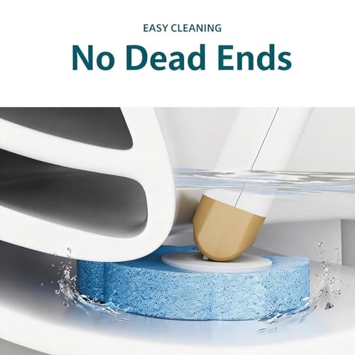 Disposable Toilet Brush Set with 24 Refill Heads, Wall Mounted Bathroom Cleaning Wand, 3-Layer Scrubbing Pads with Built-in Cleaner, One-Click Contactless Replacement, White and Gold