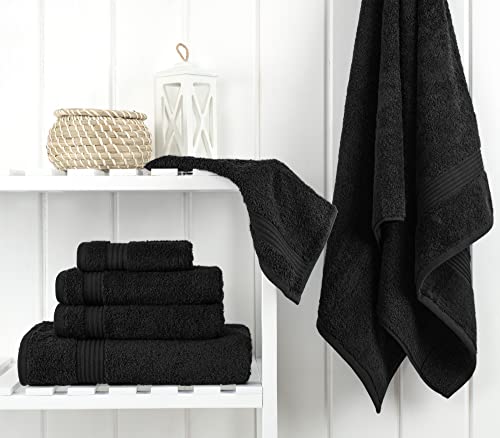 Cotton Paradise 100% Cotton Turkish Towel Set, Soft Absorbent Quick Dry, 6 Piece Towel Set, Coal Black - color: Coal Black, size: 6 PC SET (27x54" + 16x28" + 13x13")