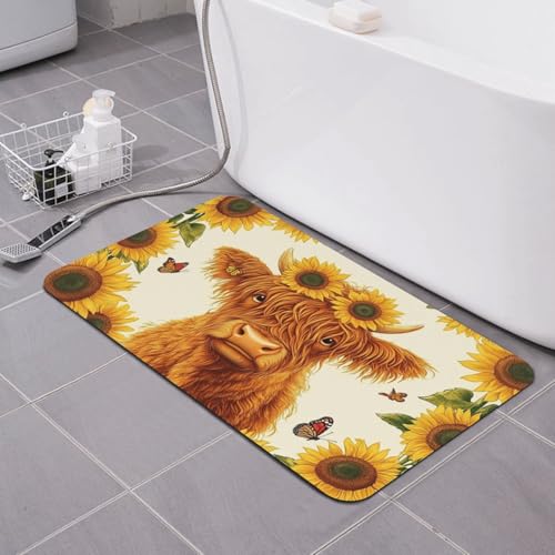 Highland Cow Bath mats Quick Dry Absorbent Bath Rugs Rubber Non Slip Bath Mat for Bathroom Floor Tub Shower Sink 16"×24" - color: Highland Cow, size: 16"x24"