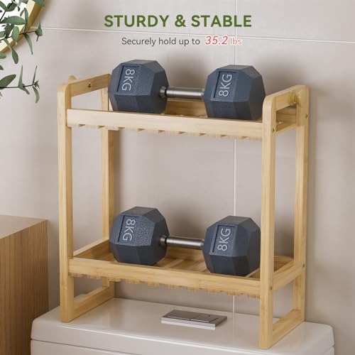 AmazerBath Bamboo Over The Toilet Storage Shelf - 2-Tier Bathroom Organizers and Storage Shelves, 2 in 1 Dual Stable Above Over Toilet Bamboo Shelf Home Storages Rack for Small Bathroom, Space Saver - color: Natural Color, size: 2-Tier