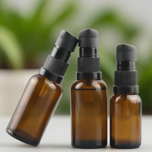 2PCS Upscale Amber Glass Refillable Pump Press Lotion Bottles Container Jars Pot For Makeup Foundations Cosmetic Skin Care Cream Emulsion Essential Oils(100ml / 3.4oz)