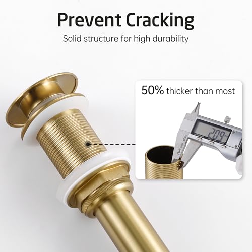 KES Sink Drain Without Overflow Bathroom Pop Up Drain Assembly Stopper Vessel Sink Brushed Gold for 1.6"-1.9" Sink Hole, All Metal Rustproof Brass and 304 Stainless Steel, S2008D-BZ - color: Brushed Gold, style: NO Overflow, 1 Pack