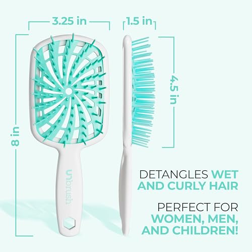 FHI Heat UNbrush Plus — Curly Hair Brush for Gentle & Effective Detangling on Wet or Dry Fragile Hair Types — Detangler Brush w/ 84 UltraFlex Bristles, Ultra-light, Vented, Anti Static Hairbrush - color: Mint Swirl