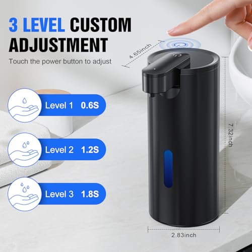 Fantictas Automatic Soap Dispenser Touchless, Stainless Steel 11.5 oz Liquid Hand Soap Dispenser, USB-C Rechargeable Sensor Pump with 3 Adjustable Levels for Kitchen & Bathroom - color: Black, style: Gel