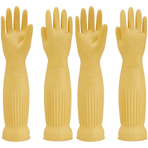 Long Rubber Waterproof Latex Household Cleaning 18inch Gloves Red Long Sleeved Heavy-duty Reusable 2Pair - color: Latex Color, size: Medium