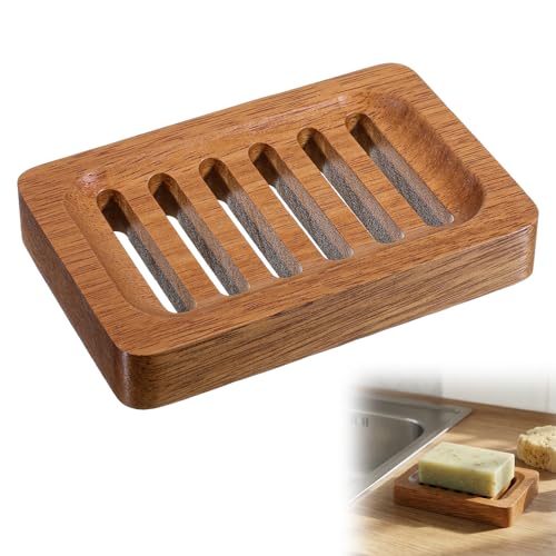 Wooden Soap Holder Slotted Wooden Teak Kitchen Sponge Holder Soap Dish for Shower Self Draining Dish for Shower, Sink, Bathroom, Bathtub, RV