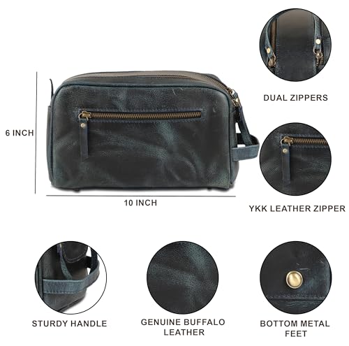 KomalC Travel Toiletry Bag – Premium Leather Dopp Kit for Men & Women with Water-Resistant Lining & Spacious Zippered Organizer - style: 1 Zip Classic Sea Green