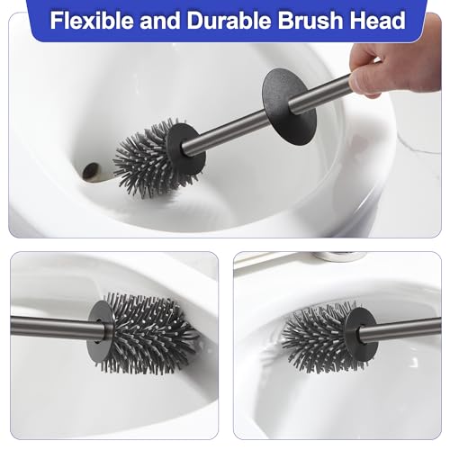 BVL Toilet Brush and Holder Set Gun Gray Freestanding Toilet Bowl Brush for Bathroom - color: Gun Gray