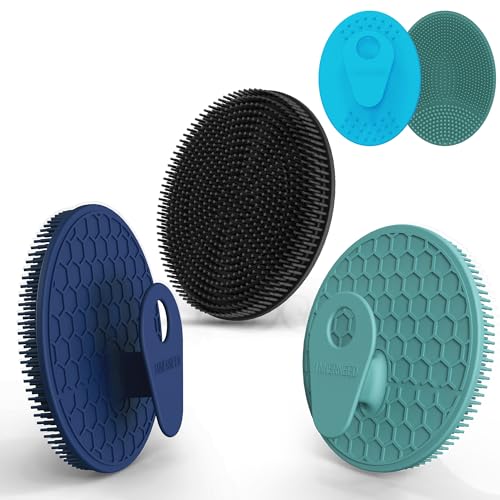INNERNEED Food Grade Silicone Body Scrubber Gentle Exfoliating Brush for Women Men Deep Clean for All Skin Types, More Hygienic and Well Lather (Black+Dark Green+Dark Blue) - color: (Set3) Black+dark Blue+dark Green