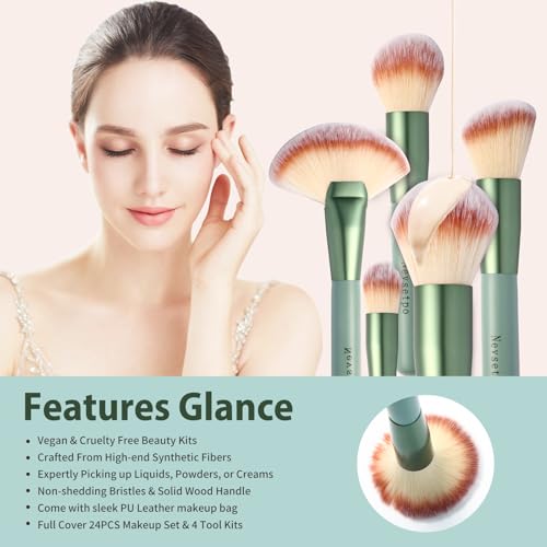 Makeup Brushes, Quality Make Up Brushes 28Pcs Makeup Brushes Set Professional, Beginner Make-up Sets With Case, Soft Brush Kits Sponges Masks Spatula,Travel-Friendly Women Girls Gift Sets - color: Green