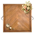 Large Square Ottoman Tray 24.5"x24.5", Wooden Ottoman Trays with Leather Handles, Rustic Decorative Storage Tray for Ottoman - size: 24.5" x 24.5" x 1.5"
