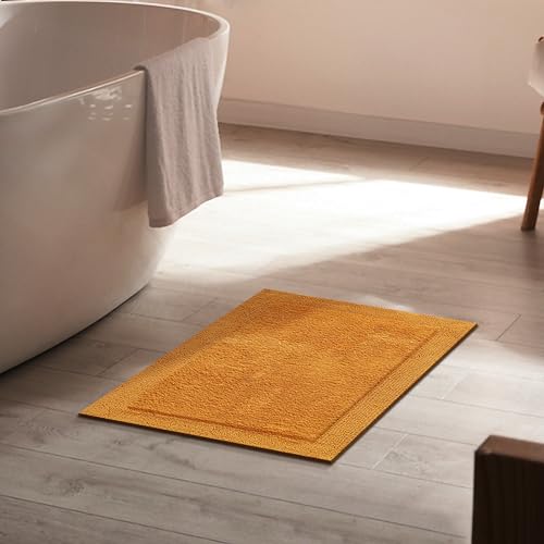Cotton Reversible Bathmats 20"X32" Mustard – 100% Cotton Scalloped Bath Mat, Anti Skid, Soft & Absorbent Bathroom Rug for Shower, Tub & Entryway - color: Mustard, size: 20"X32" - Reversible