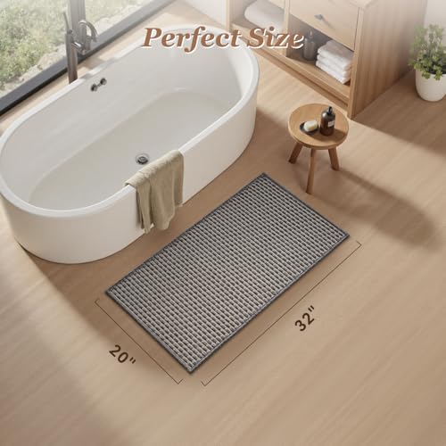 AMOAMI Unique Woven Bath Mat, Super Absorbent Non Slip Bath Mats for Bathroom Floor Textured Bathroom Mat Quick Dry Washable Boho Thin Bathroom Rugs for Beside Tub, 20" x 32", Grey - color: Grey, size: 20" x 32"