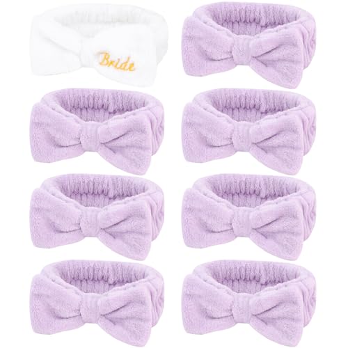 Semato Bachelorette Party Favor Set - Bride & Bridesmaid Spa Headbands (1 Bride + 7 Purple) - color: 1 bride+ 7 purple