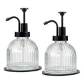 SheeChung 8 Oz Glass Soap Dispenser Bathroom, Clear Liquid Hand Soap Dispenser with Pump, Refillable Dish Soap Dispenser for Kitchen, Cute Modern Stripes Lotion Bottle, Shampoo (Black Pump, 2 Pack) - color: Clear-black Pump, 2 Pack