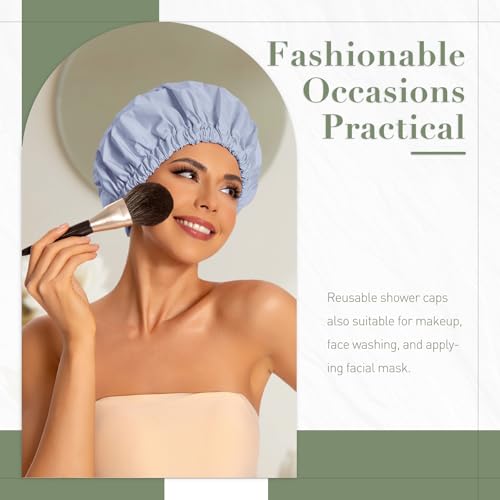 Reusable Shower Cap for Women, Large Waterproof Shower Bonnet Washable Elastic Band Bath Accessories Hair Hat for Long Hair, Braids(Black&Gray) | Washable Design, Wide Elastic Band, Large Fit, Holds Long Hair, Braids Friendly, Bath Accessories, Spa, Trave