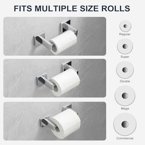 Toilet Paper Holder Wall Mount Polished Chrome, Stainless Steel Toilet Tissue Roll Holder Bathroom Square Toilet Paper Towel Roll Holder, Double Post Pivoting Tissue Handle - color: Polished Chrome